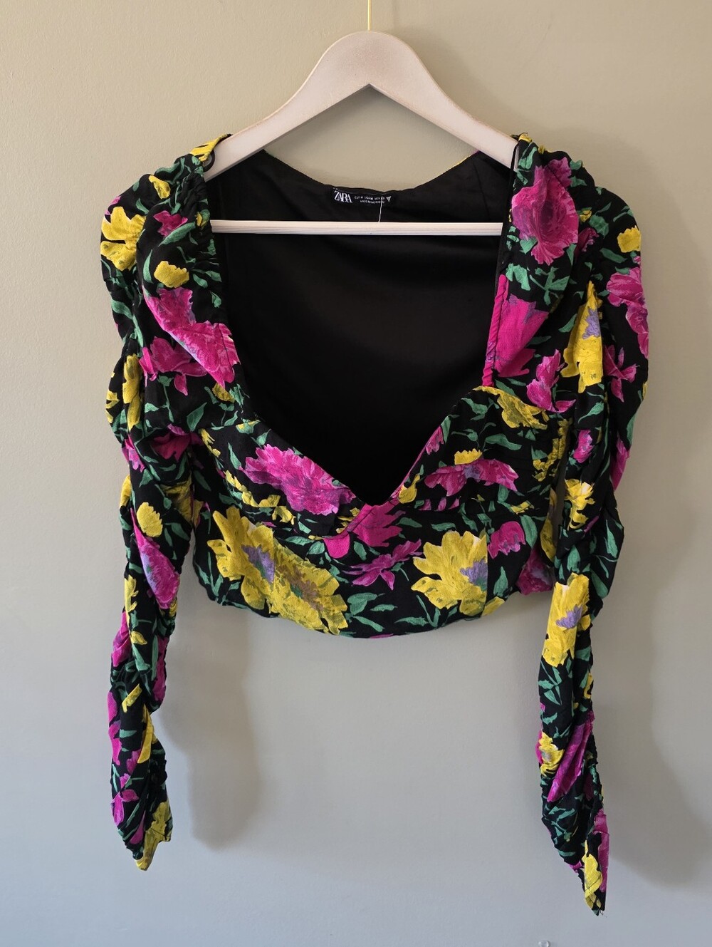 NWOT Zara M Romantic Coquette Girl Feminine Floral Ruched Sweetheart Crop Top - Picture 3 of 15